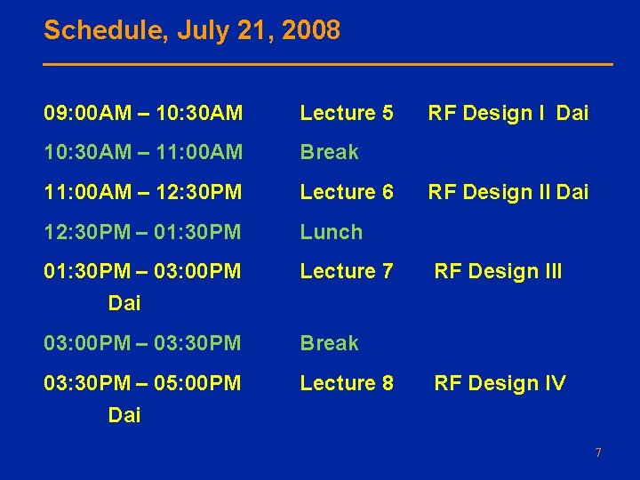 Schedule, July 21, 2008 09: 00 AM – 10: 30 AM Lecture 5 10: