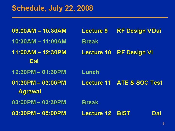 Schedule, July 22, 2008 09: 00 AM – 10: 30 AM Lecture 9 10: