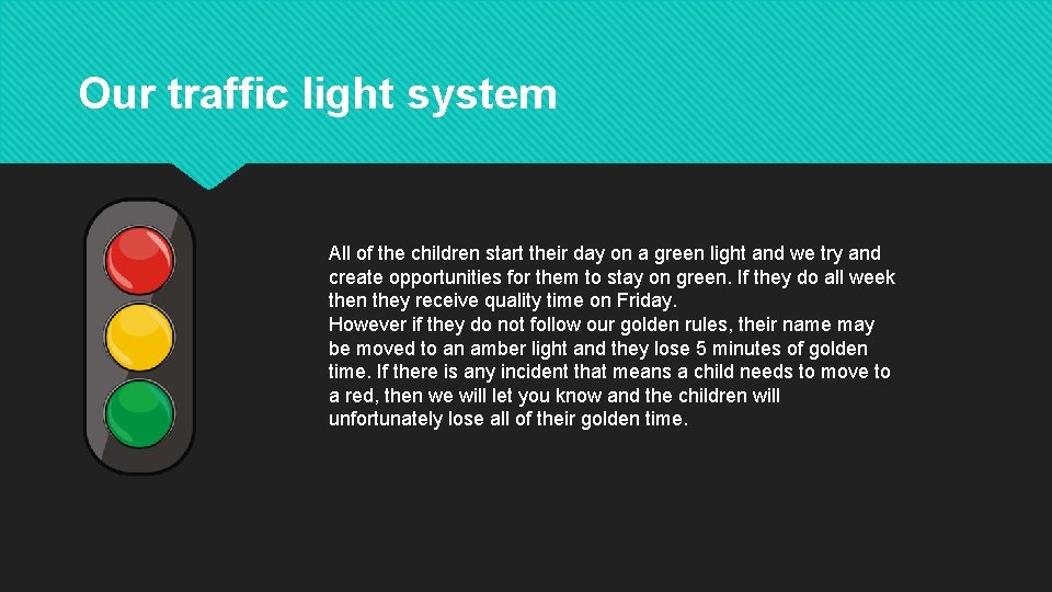 Our traffic light system All of the children start their day on a green