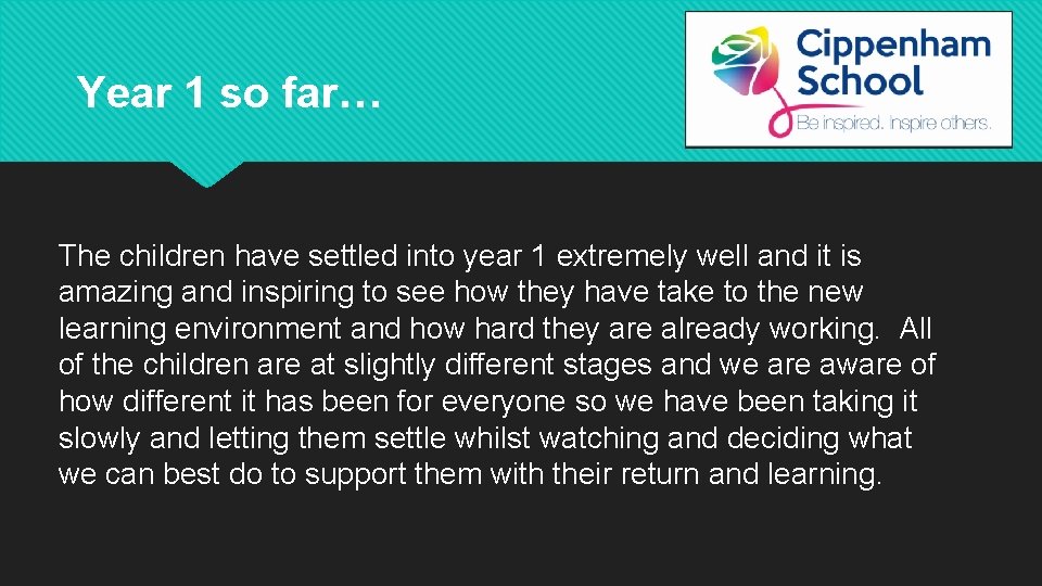 Year 1 so far… The children have settled into year 1 extremely well and