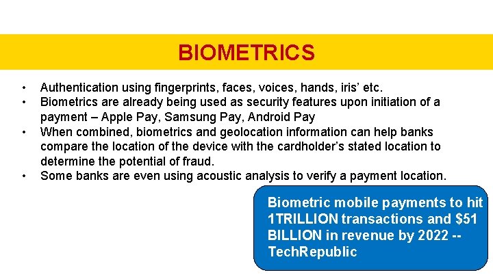 BIOMETRICS • • Authentication using fingerprints, faces, voices, hands, iris’ etc. Biometrics are already