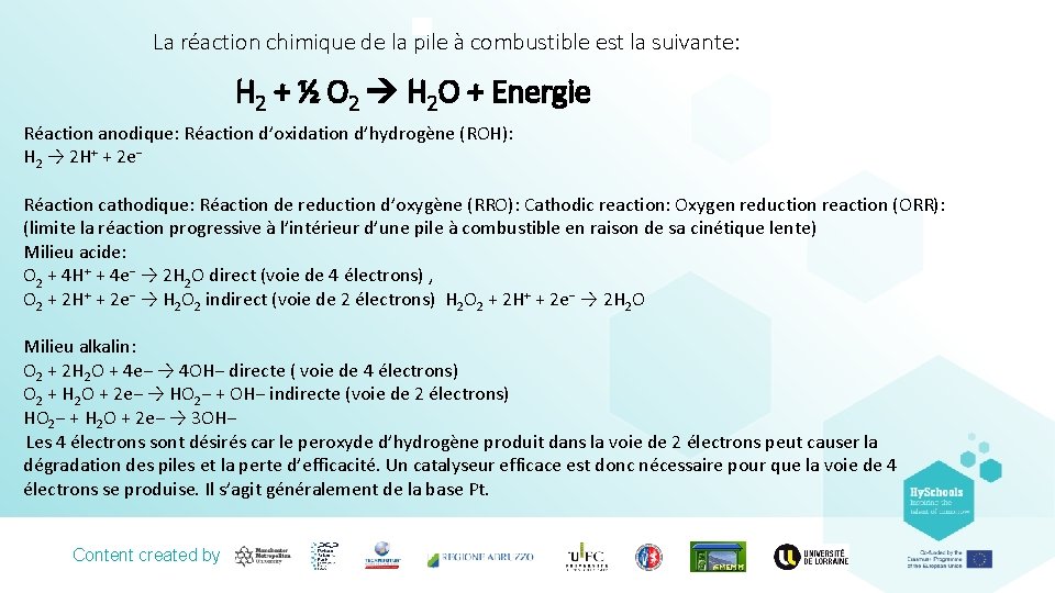 La réaction chimique de la pile à combustible est la suivante: H 2 +