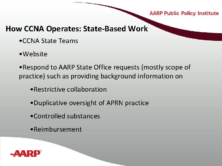 How CCNA Operates: State-Based Work • CCNA State Teams Title text here • Website