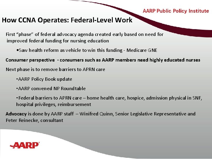 How CCNA Operates: Federal-Level Work First “phase” of federal advocacy agenda created early based How CCNA Operates: Federal-Level Work First “phase” of federal advocacy agenda created early based