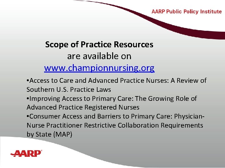 Scope of Practice Resources Title text here available on www. championnursing. org • Access