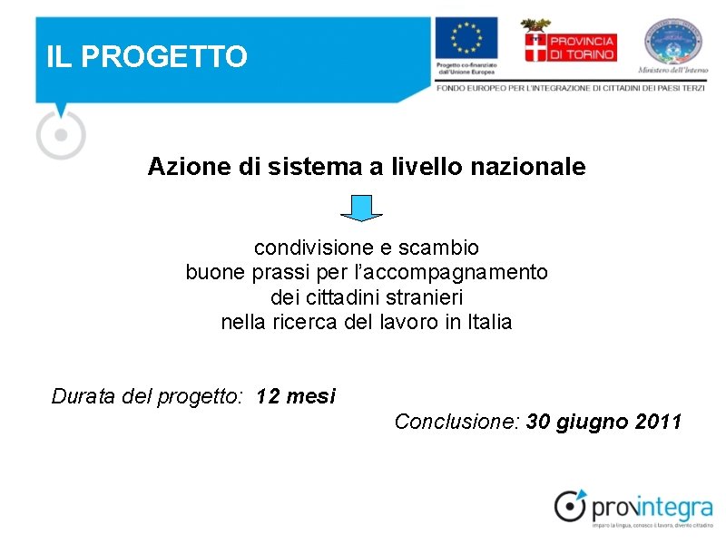 IL PROGETTO Azione di sistema a livello nazionale condivisione e scambio buone prassi per