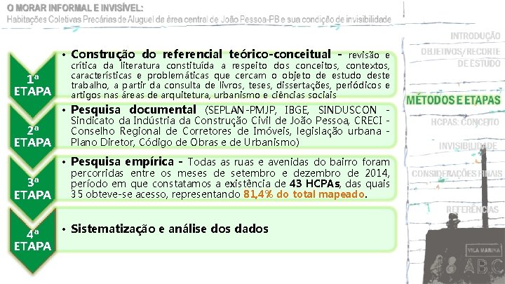  • Construção do referencial teórico-conceitual 1ª ETAPA revisão e crítica da literatura constituída