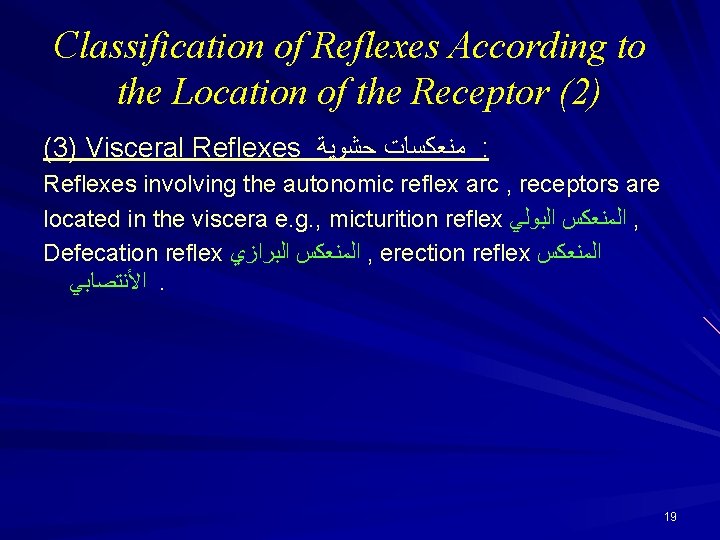 Classification of Reflexes According to the Location of the Receptor (2) (3) Visceral Reflexes