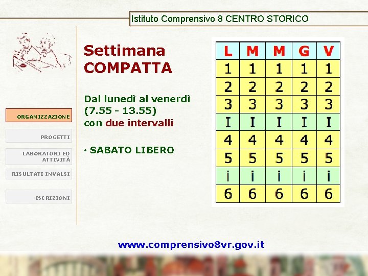 Istituto Comprensivo 8 CENTRO STORICO Settimana COMPATTA ORGANIZZAZIONE Dal lunedì al venerdì (7. 55