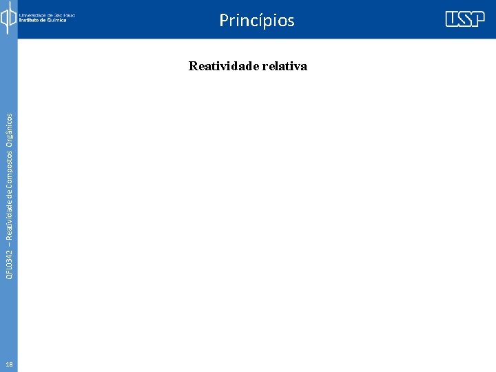 QFL 0342 – Reatividade de Compostos Orgânicos Princípios Reatividade relativa 18 