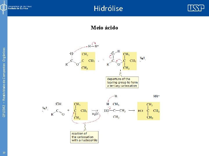 QFL 0342 – Reatividade de Compostos Orgânicos Hidrólise Meio ácido 37 