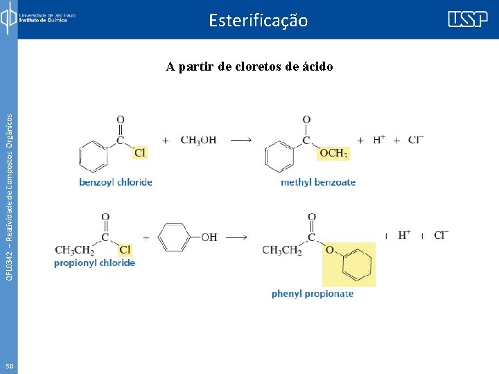 Esterificação QFL 0342 – Reatividade de Compostos Orgânicos A partir de cloretos de ácido