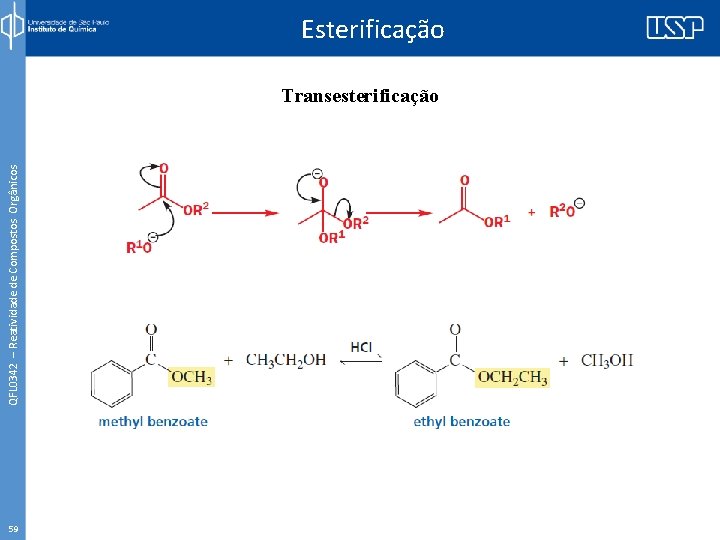 QFL 0342 – Reatividade de Compostos Orgânicos Esterificação Transesterificação 59 