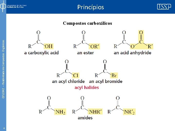 QFL 0342 – Reatividade de Compostos Orgânicos Princípios Compostos carboxílicos 6 