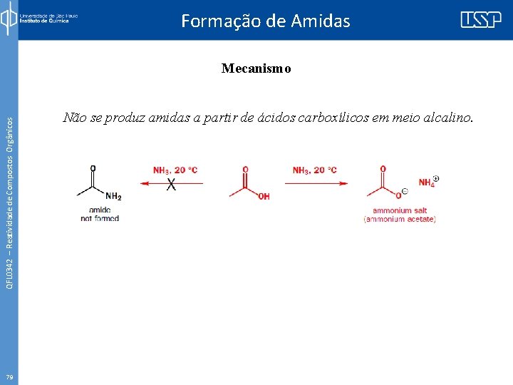 Formação de Amidas QFL 0342 – Reatividade de Compostos Orgânicos Mecanismo 79 Não se