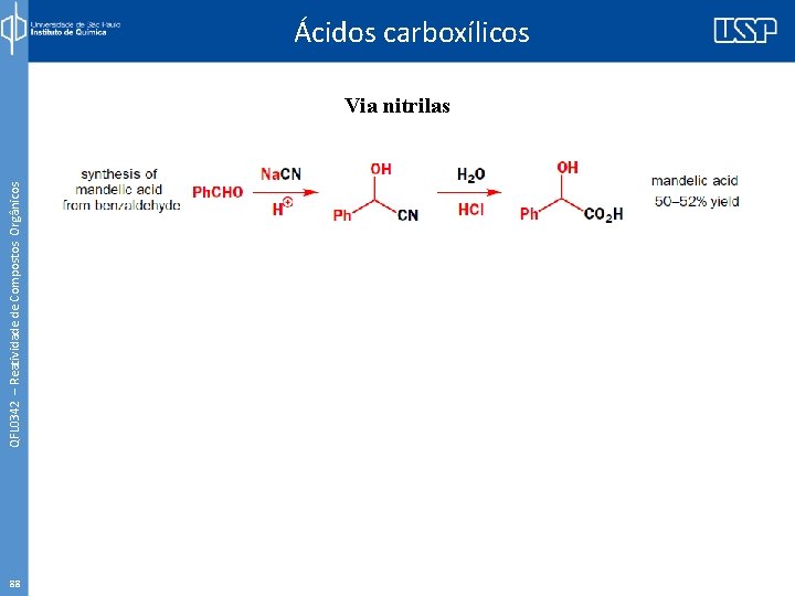 QFL 0342 – Reatividade de Compostos Orgânicos Ácidos carboxílicos Via nitrilas 88 