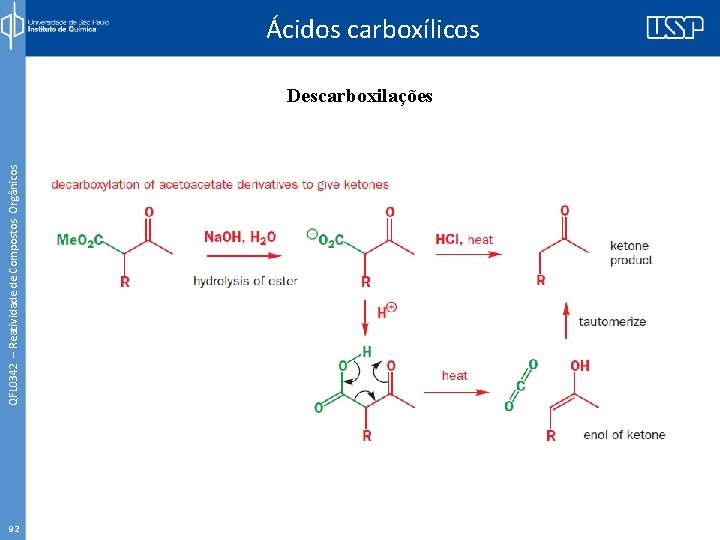 QFL 0342 – Reatividade de Compostos Orgânicos Ácidos carboxílicos Descarboxilações 92 