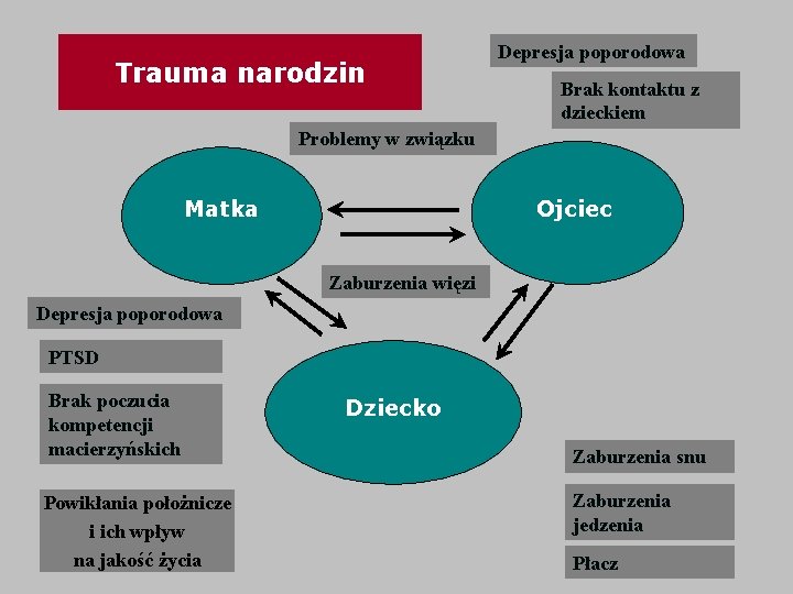 Trauma narodzin Depresja poporodowa Brak kontaktu z dzieckiem Problemy w związku Matka Ojciec Zaburzenia