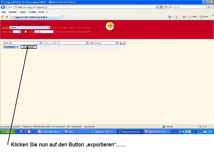 Klicken Sie nun auf den Button „exportieren“, …. . 