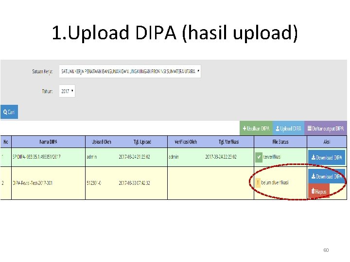 1. Upload DIPA (hasil upload) 60 