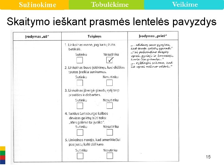 Sužinokime Skaitymo ieškant prasmės lentelės pavyzdys 15 