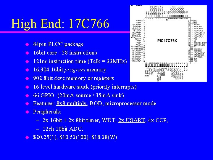 High End: 17 C 766 u u u u u 84 pin PLCC package