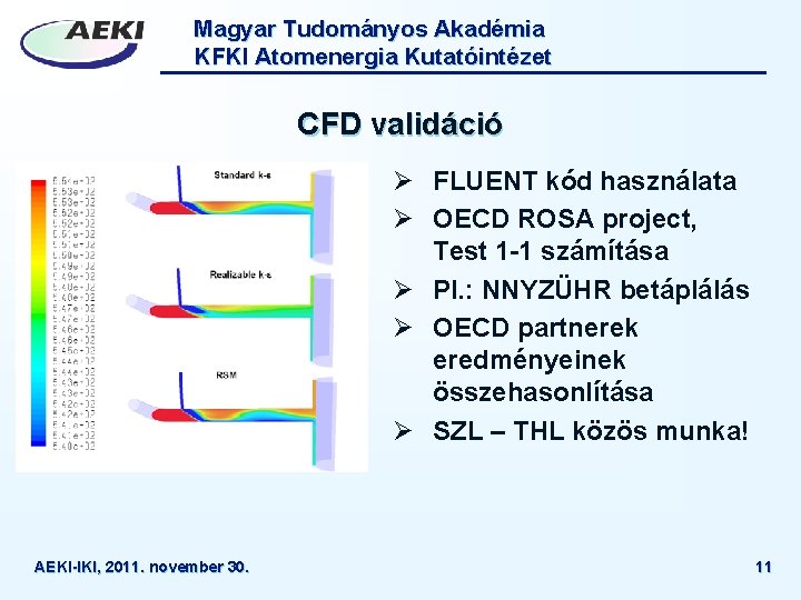 Magyar Tudományos Akadémia KFKI Atomenergia Kutatóintézet CFD validáció Ø FLUENT kód használata Ø OECD