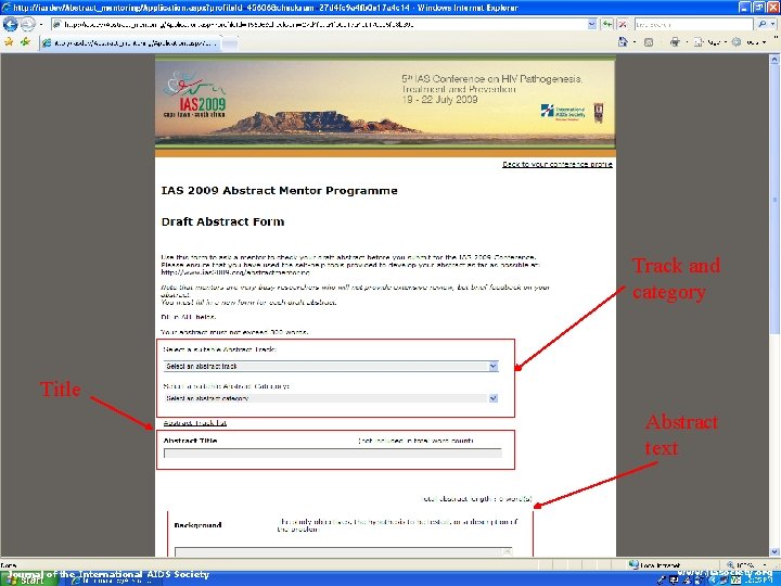 Track and category Title Abstract text Journal of the International AIDS Society www. jiasociety.