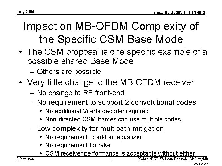 July 2004 doc. : IEEE 802. 15 -04/140 r 8 Impact on MB-OFDM Complexity