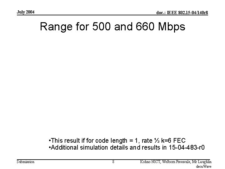 July 2004 doc. : IEEE 802. 15 -04/140 r 8 Range for 500 and