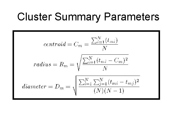 Cluster Summary Parameters 