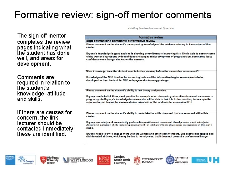 Formative review: sign-off mentor comments The sign-off mentor completes the review pages indicating what Formative review: sign-off mentor comments The sign-off mentor completes the review pages indicating what