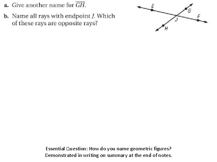 Essential Question: How do you name geometric figures? Demonstrated in writing on summary at