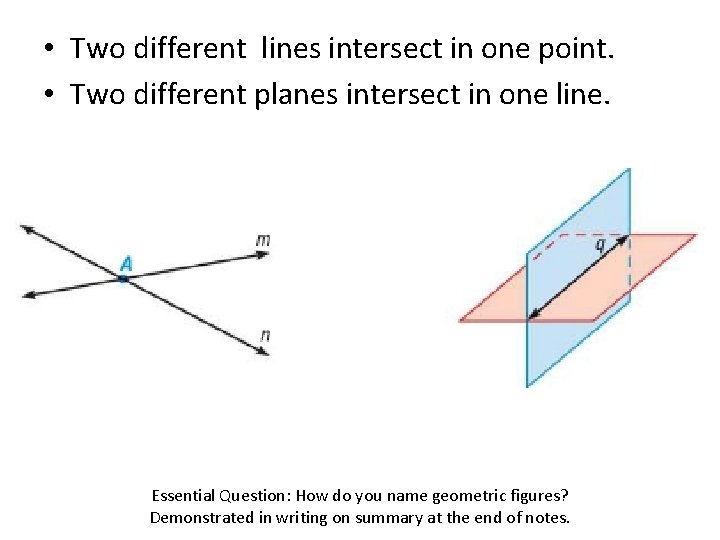  • Two different lines intersect in one point. • Two different planes intersect