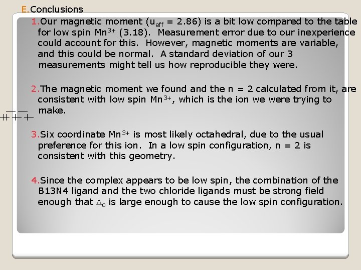 E. Conclusions 1. Our magnetic moment (ueff = 2. 86) is a bit low