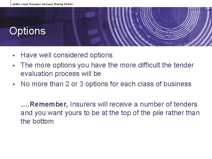 Jardine Lloyd Thompson Insurance Broking Division Options § § § Have well considered options.