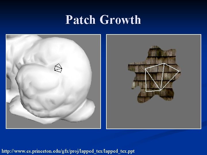 Patch Growth http: //www. cs. princeton. edu/gfx/proj/lapped_tex. ppt 