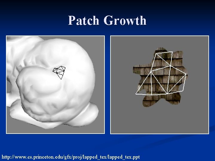 Patch Growth http: //www. cs. princeton. edu/gfx/proj/lapped_tex. ppt 
