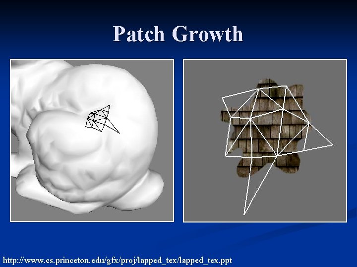 Patch Growth http: //www. cs. princeton. edu/gfx/proj/lapped_tex. ppt 