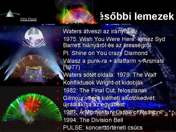 Későbbi lemezek Pink Floyd n n n Waters átveszi az irányítást 1975: Wish You