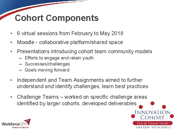 Cohort Components • 6 virtual sessions from February to May 2018 • Moodle -