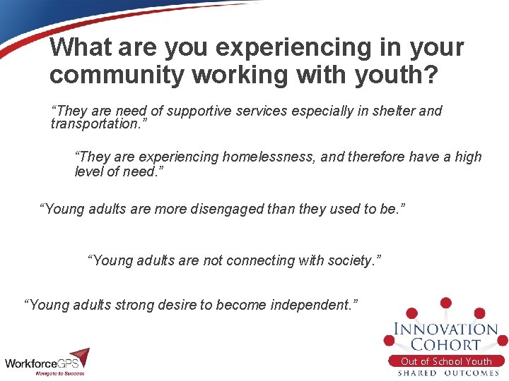 What are you experiencing in your community working with youth? “They are need of