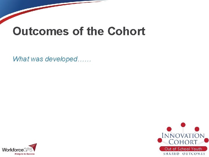 Outcomes of the Cohort What was developed…… Out of School Youth 