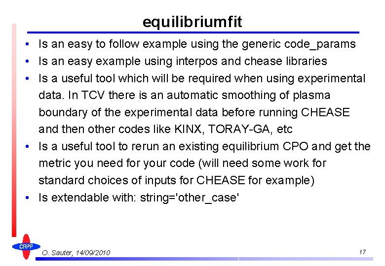 equilibriumfit • Is an easy to follow example using the generic code_params • Is