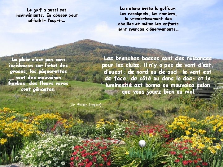 Le golf a aussi ses inconvénients. En abuser peut affaiblir l’esprit… La nature irrite