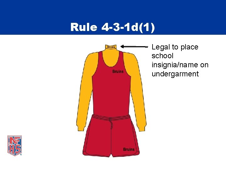 Rule 4 -3 -1 d(1) Legal to place school insignia/name on undergarment 
