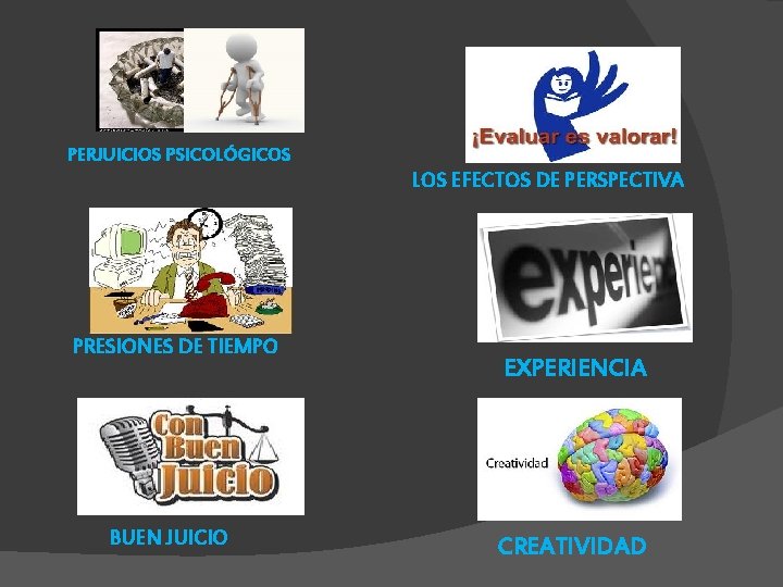 PERJUICIOS PSICOLÓGICOS LOS EFECTOS DE PERSPECTIVA PRESIONES DE TIEMPO BUEN JUICIO EXPERIENCIA CREATIVIDAD 