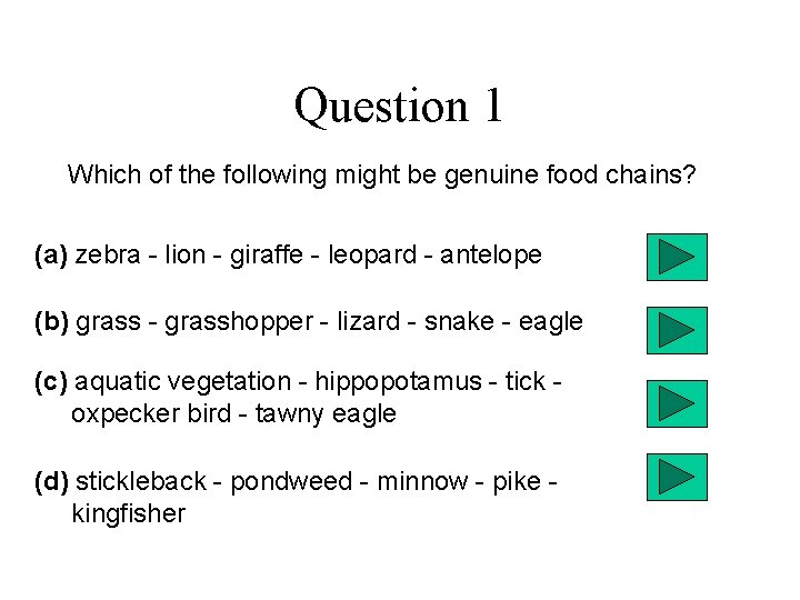 Question 1 Which of the following might be genuine food chains? (a) zebra -