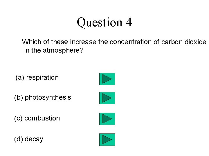 Question 4 Which of these increase the concentration of carbon dioxide in the atmosphere?