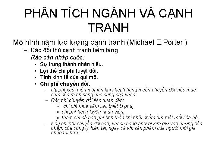 PH N TÍCH NGÀNH VÀ CẠNH TRANH Mô hình năm lực lượng cạnh tranh